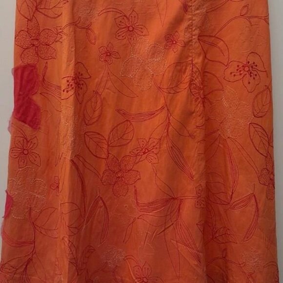 Anni Kuan Women's 100% Silk Intricately Embroidered Floral Orange Size 8 - Picture 1 of 4